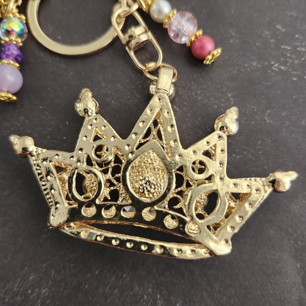 Crown Purse Charm Rhinestones Glass Rondels Handcrafted - Picture 4 of 4